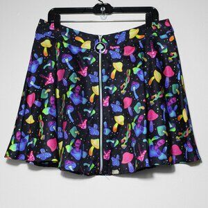 Body Rage Juniors Rainbow Mushrooms Skater Skirt Black Colorful Size XL